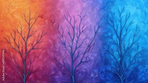 Tranquil Bare Trees Against Vibrant Gradient Background