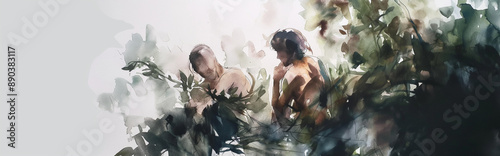Adam und Eva Aquarell Zeichnung - Adam and Eve watercolor drawing