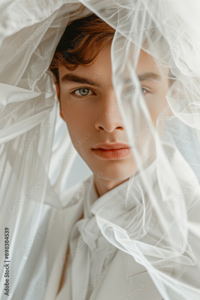 Handsome stylish man in white elegant under vail. vertical Handsome stylish man in white elegant under vail. vertical