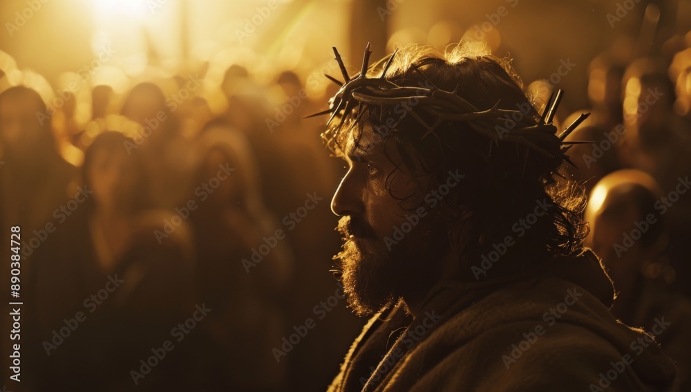 Naklejka premium Jesus Christ wearing crown thorns