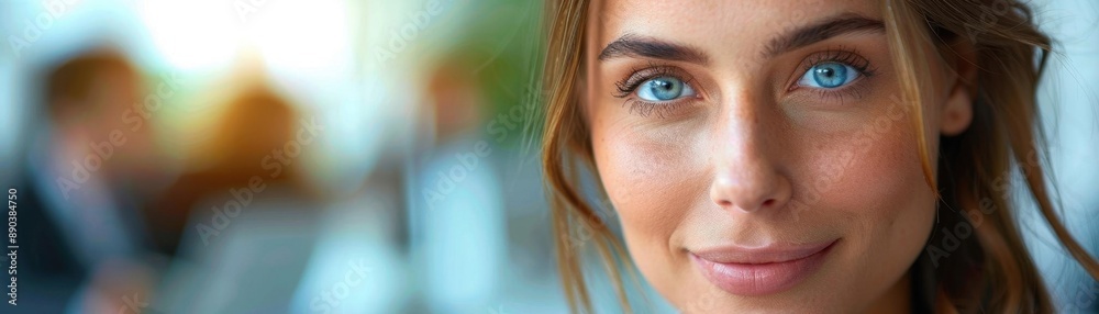 A closeup of a presenter s face, showing confidence and enthusiasm during a business meeting A closeup of a presenter s face, showing confidence and enthusiasm during a business meeting