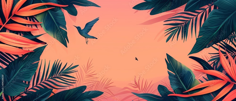 Jungle canopy, chirping birds, dusk setting in the background, focus cover all object, deep depth of field, no blur, Watercolor style Jungle canopy, chirping birds, dusk setting in the background, focus cover all object, deep depth of field, no blur, Watercolor style