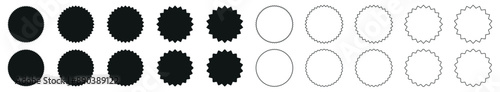 Set of scalloped seal round price emblem badge vector design. Wavy edge circle shapes icon collection.