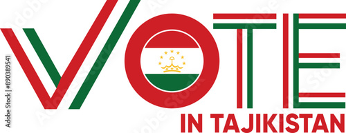 vote word Tajikistan or Tajikistani with voting sign showing general election of Tajikistan, vector illustration photo