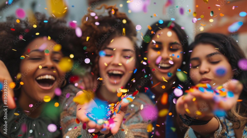 Friends Celebrating with Confetti. Generative AI Friends Celebrating with Confetti. Generative AI