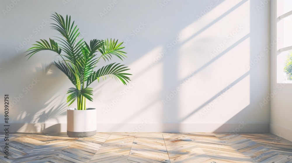Fototapeta premium Minimalist room with a potted plant and natural light