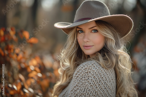 A woman in a hat and sweate...