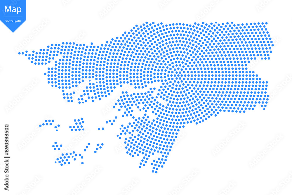 Obraz premium Abstract graphic Guinea Bissau map from point blue on a white background. Vector illustration.