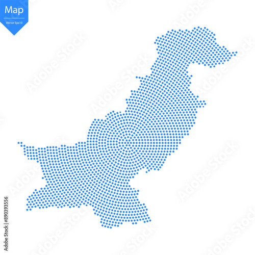 Abstract graphic Pakistan map from point blue on a white background. Vector illustration.