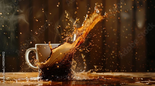 Dramatic splash of coffee from a cup photo