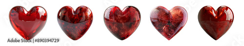 Set of 3D red heart on transparent background, ai technology