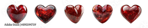 Set of 3D red heart on transparent background, ai technology