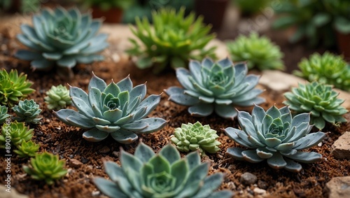 Succulents:Description: Succulents encompass a wide variety of plants characterized by their thick, fleshy leaves or stems that store water.Background: Succulents are often showcased in small pots or 