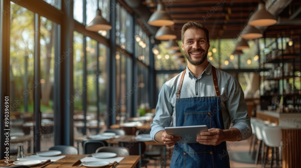 Fototapeta premium The smiling restaurant waiter