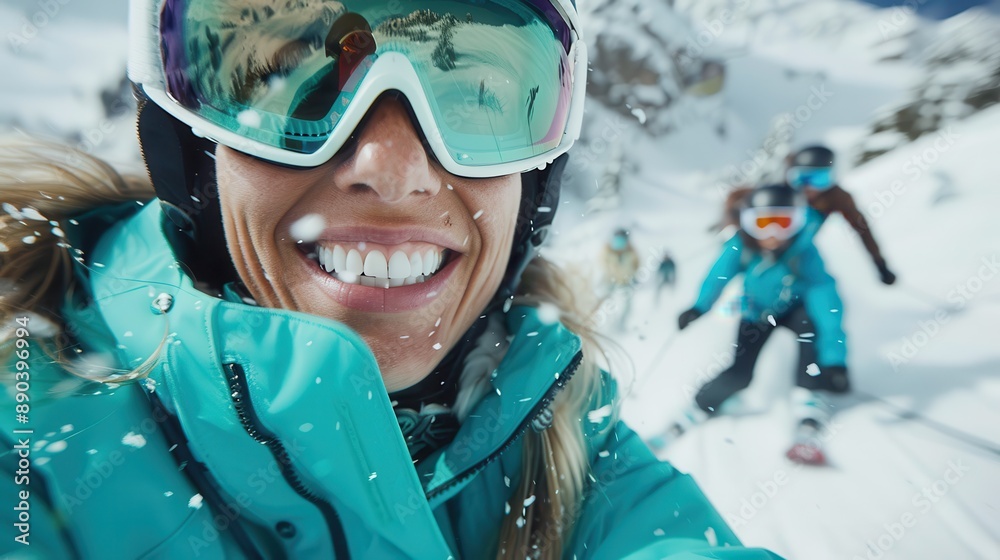 An engaging photo showing a group of skiers heading down a snowy mountain slope, highlighting the camaraderie and enjoyment of skiing in a scenic winter landscape. An engaging photo showing a group of skiers heading down a snowy mountain slope, highlighting the camaraderie and enjoyment of skiing in a scenic winter landscape.