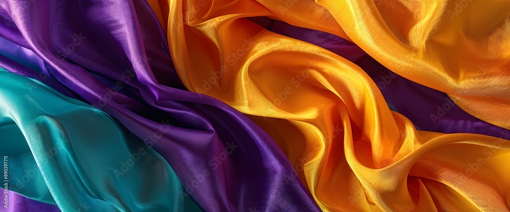 Obraz premium Silky fabric in vibrant colors, abstract fluid design, perfect for backgrounds or design projects. Generative AI