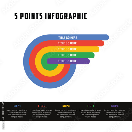 5 list of steps, layout diagram with number of sequence, circular infographic element template
