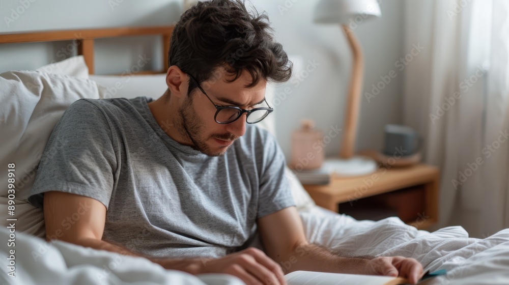 A man reading in bed A man reading in bed
