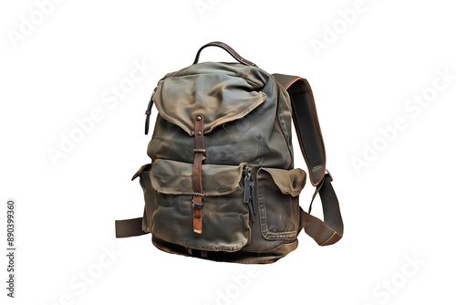 A worn leather travel backpack cut out photo photo