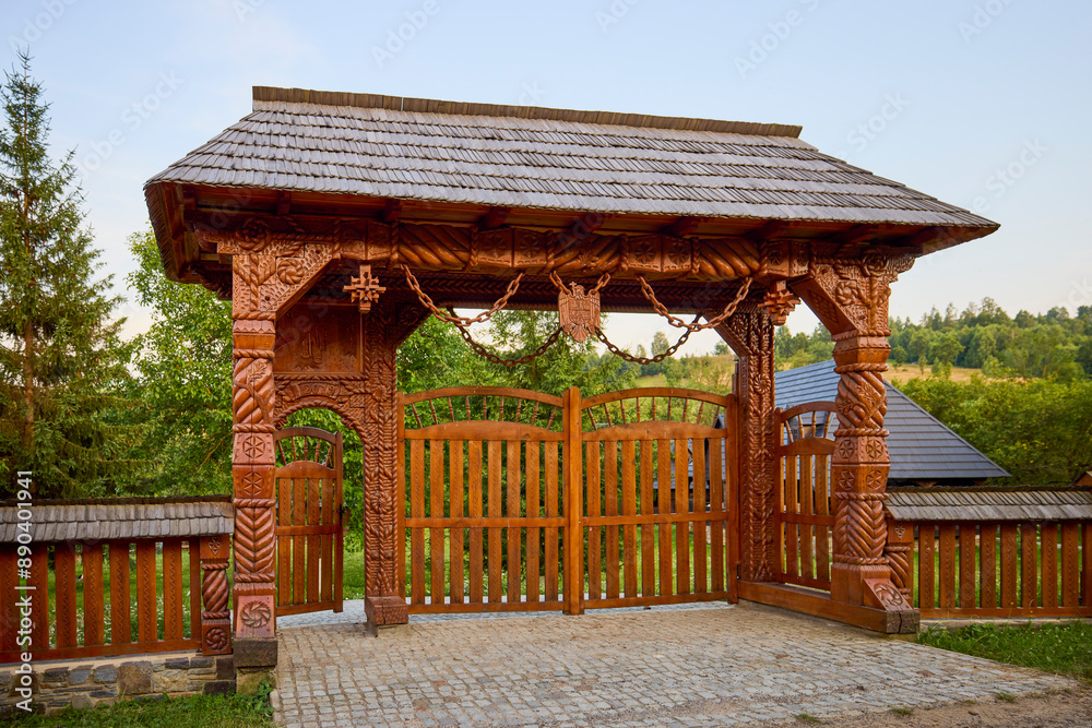 landscape with different traditional houses from Maramures, Romania, Houses built predominantly from wood. landscape with different traditional houses from Maramures, Romania, Houses built predominantly from wood.
