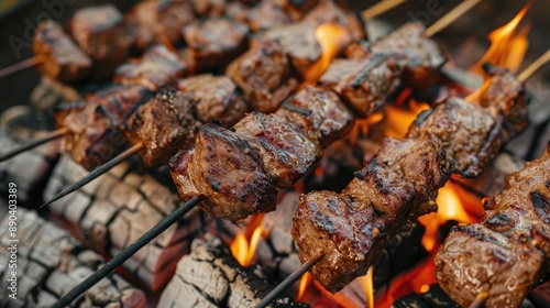 Delicious shish kebabs cooked over an open flame