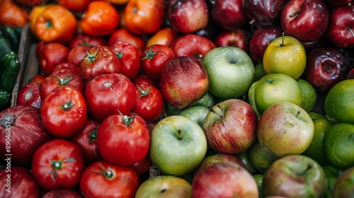 Fresh apples and tomatoes at a farmer's market