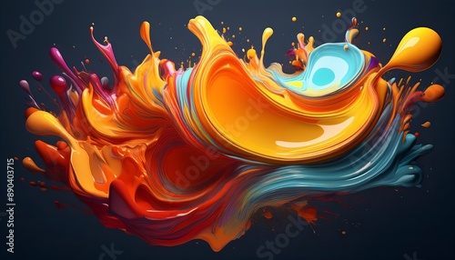 Liquid hot palette splash 3D shape design with fresh colors dynamism.

