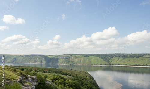 The Dniester River in the morning in the summer. Bakota, Ukraine