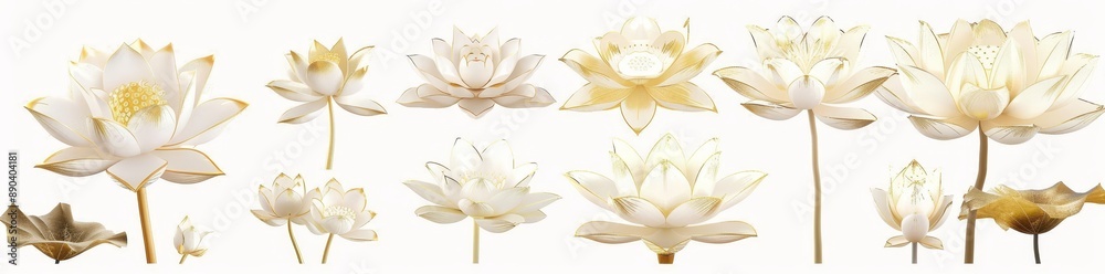 PNG file with Lotus flower with gold plant on white background that is highly detailed and isolated on a transparent background PNG file with Lotus flower with gold plant on white background that is highly detailed and isolated on a transparent background