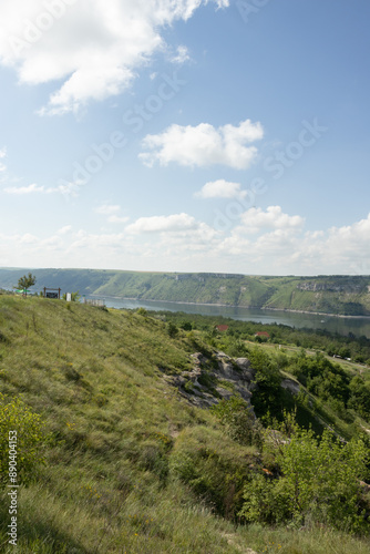 A slope covered with grass in Bakota, Ukraine