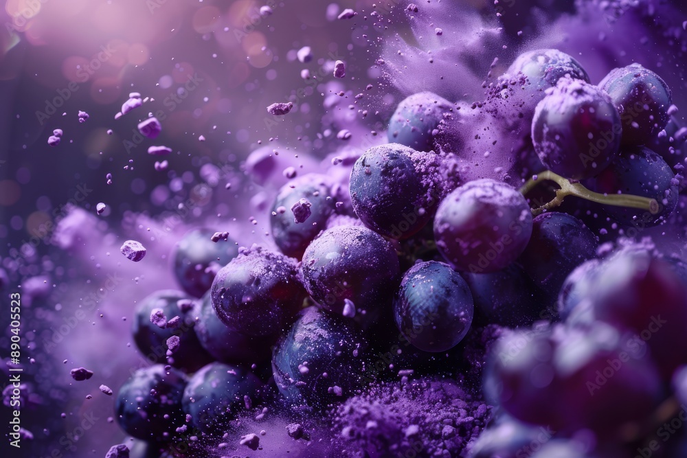 Vibrant purple grape slices: 3D color explosion on a blurry background Vibrant purple grape slices: 3D color explosion on a blurry background