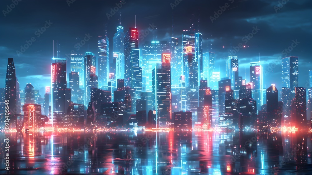 Futuristic Neon Lit Cityscape with Glowing Digital Displays and Modern Architecture Futuristic Neon Lit Cityscape with Glowing Digital Displays and Modern Architecture
