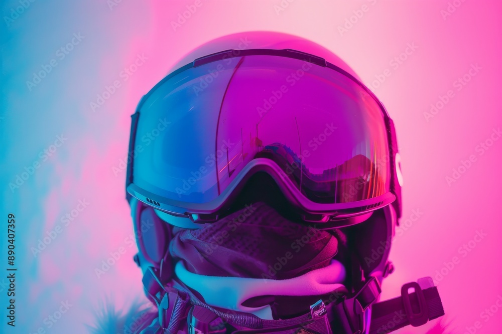Helmet Positioned to the Right, with Pastel Lavender and Pink Background, Showcasing Modern Design and Sleek Finish Helmet Positioned to the Right, with Pastel Lavender and Pink Background, Showcasing Modern Design and Sleek Finish