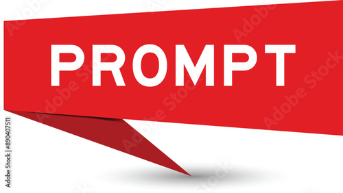 Red color speech banner with word prompt on white background