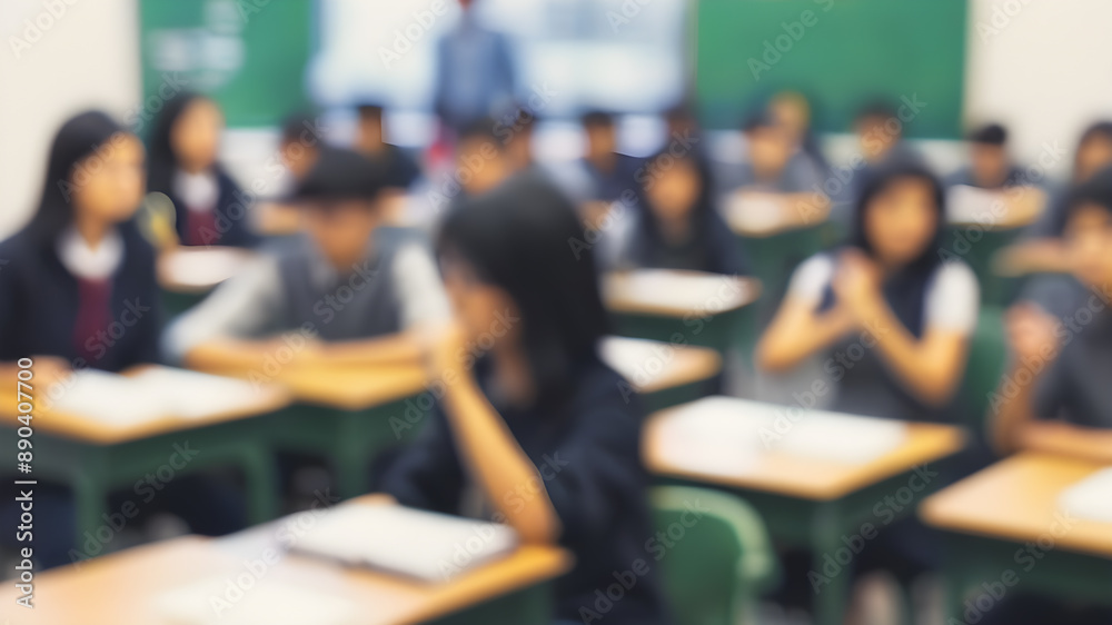 Blurred classroom background. Generative AI Blurred classroom background. Generative AI