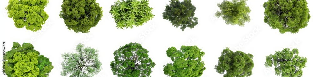 Fototapeta premium In this PNG file, Douglas Fir Trees Top View Hyperrealistic Highly Detailed Isolated On Transparent Background are seen in top view