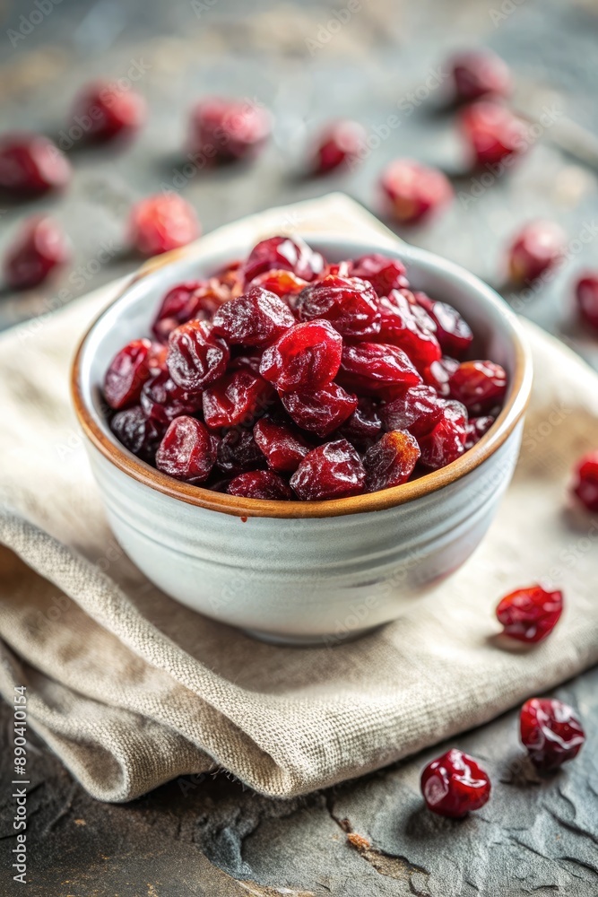 Bowl of dried cranberries on a wooden table. Bowl of dried cranberries on a wooden table.