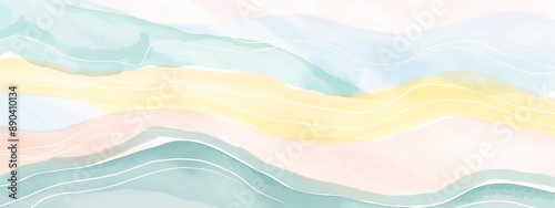 abstract illustration with summer vibes and wavy beach style, abstract watercolor paint banner with sea waves in minimalist pastel look	