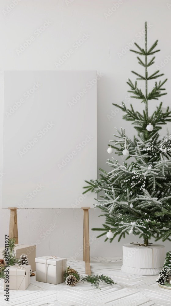Copy Space Background of Christmas for Text. White Board with Christmas Decoration Copy Space Background of Christmas for Text. White Board with Christmas Decoration