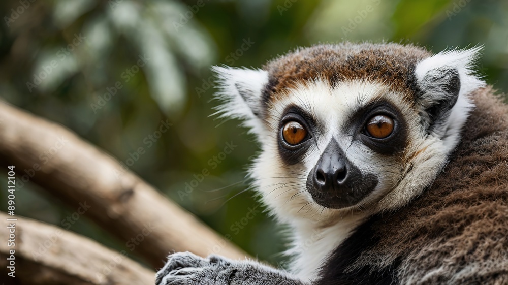 Curious Lemur in Forest Close-Up Curious Lemur in Forest Close-Up