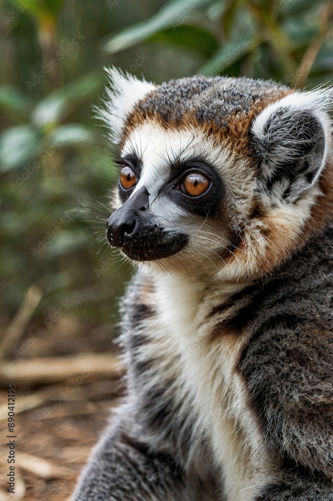 Obraz premium Curious Lemur in Forest Close-Up