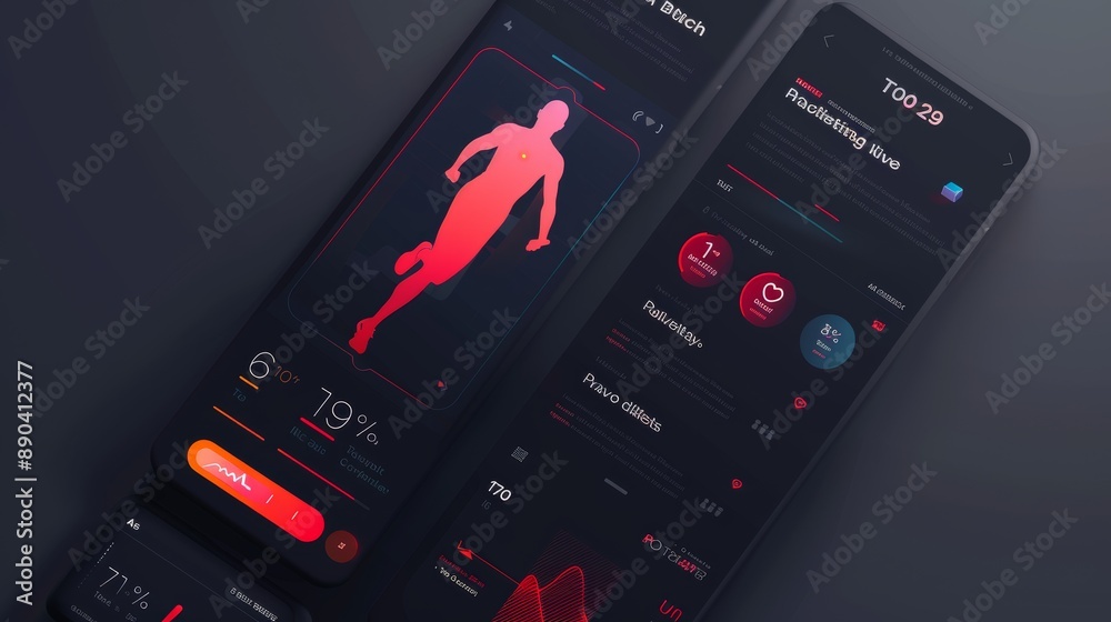 Obraz premium Modern Digital Health App Interface Showcasing Racewalking Progress and Fitness Metrics