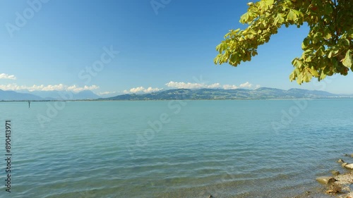 Beautiful Constance Lake on the German Coust Line in Lindau Island with View of Switzerland Mountains and St.Gallen Coustline photo