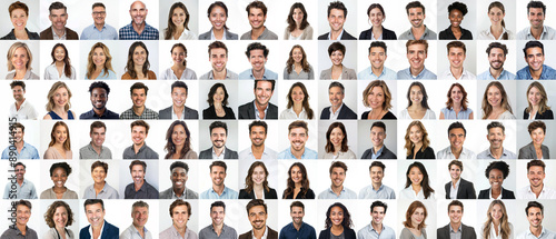 People - a grid of 84 unique square headshots of a variety of diverse, smiling, friendly people in a corporate, business casual style - 1 of 2 in a set photo