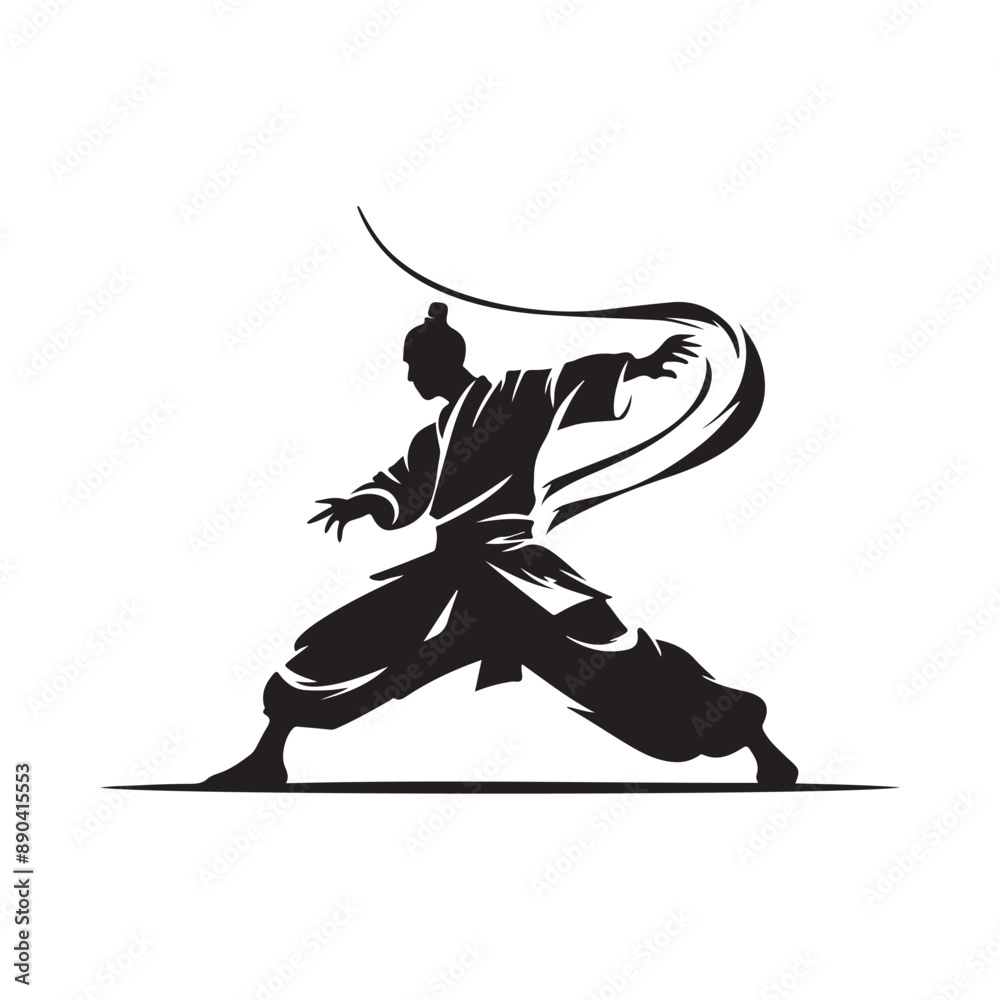 Fototapeta premium Aikido Fighter Vector Silhouette Symbol Illustration Stock Vector on white background