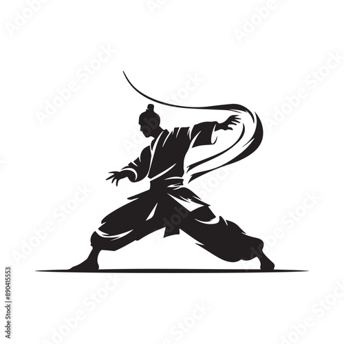 Aikido Fighter Vector Silhouette Symbol Illustration Stock Vector on white background