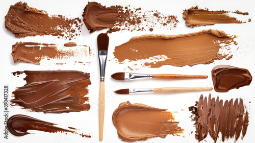 Brown paint brushes and col...