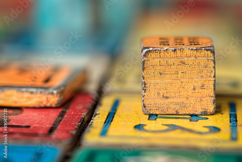 A wooden block placed on a game board, featuring vibrant and art © sharafmaksumov