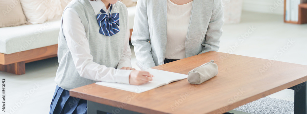 Obraz premium 女子高校生と家庭教師