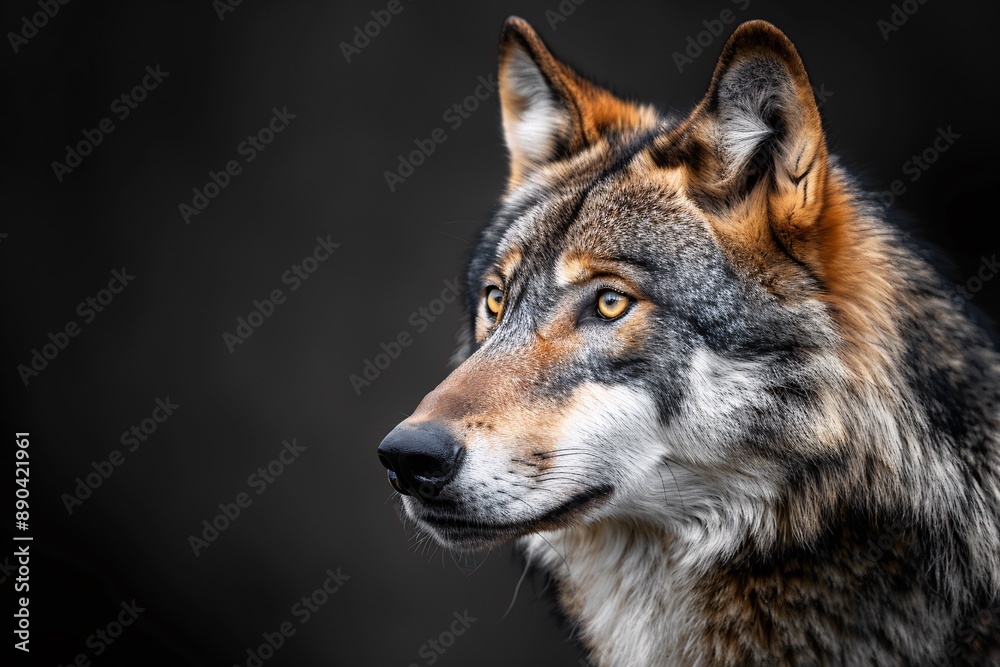 Fototapeta premium Majestic wolf against black background.